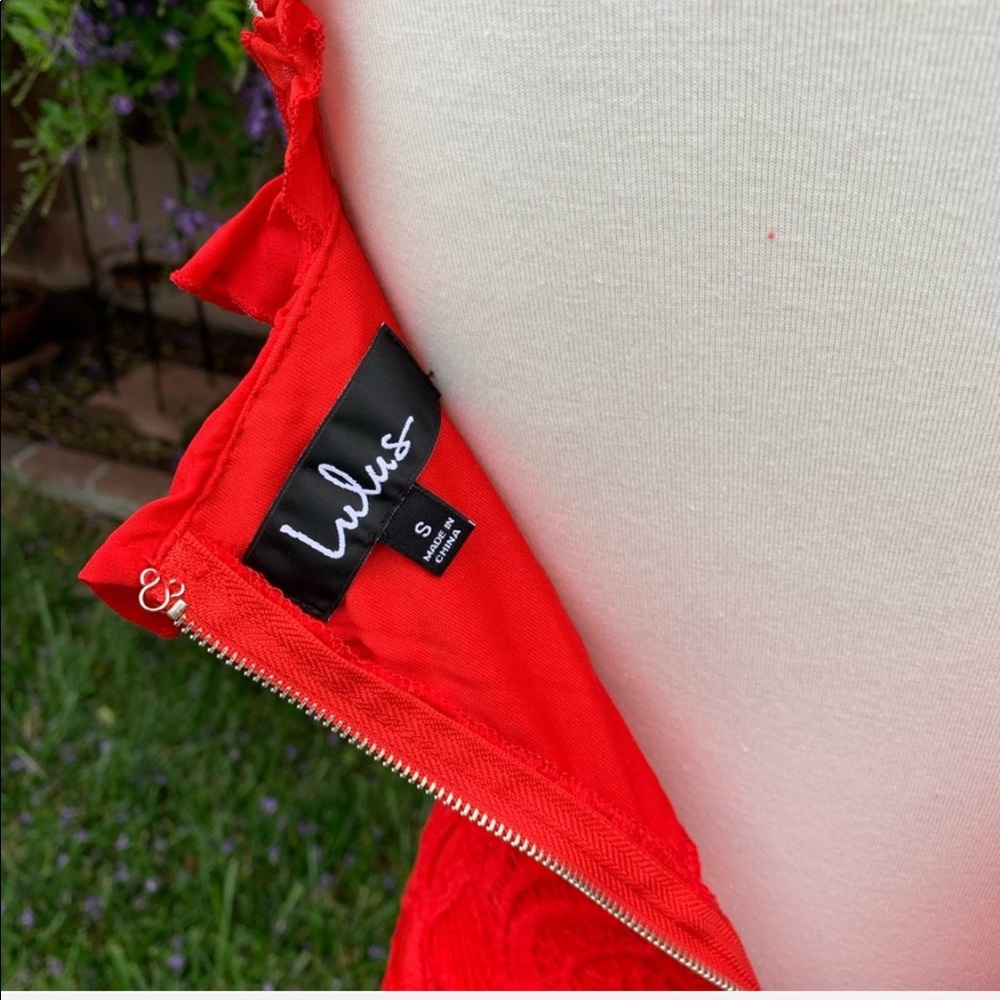 Lulus Deep In Love Red Ruffled Lace Dress - Picture 5 of 9
